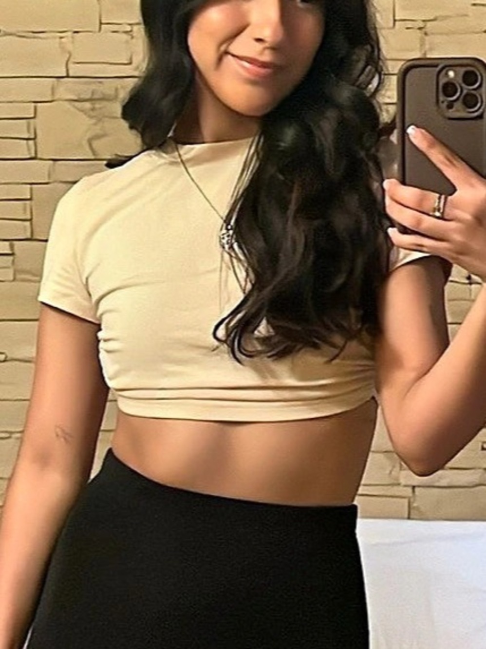 Tie-Front Backless Crop Top in Beige Like New